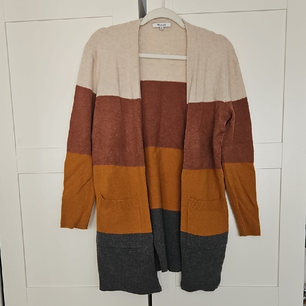 Madewell Colorblock Cardigan in Cream, Brown, Mustard, and Gray